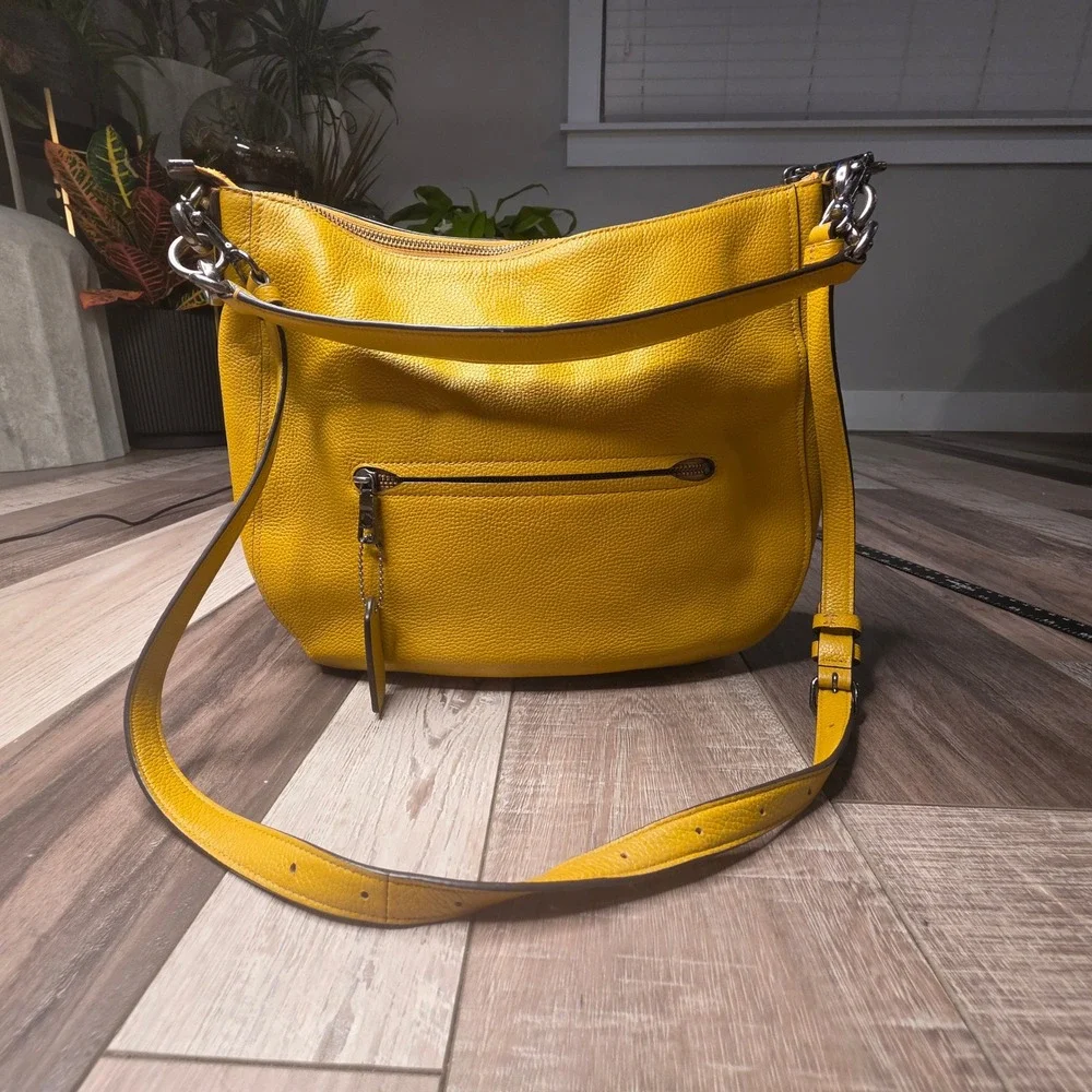 Coach Elle Hobo Bag Yellow Pebbled Leather Shoulder Crossbody F31399